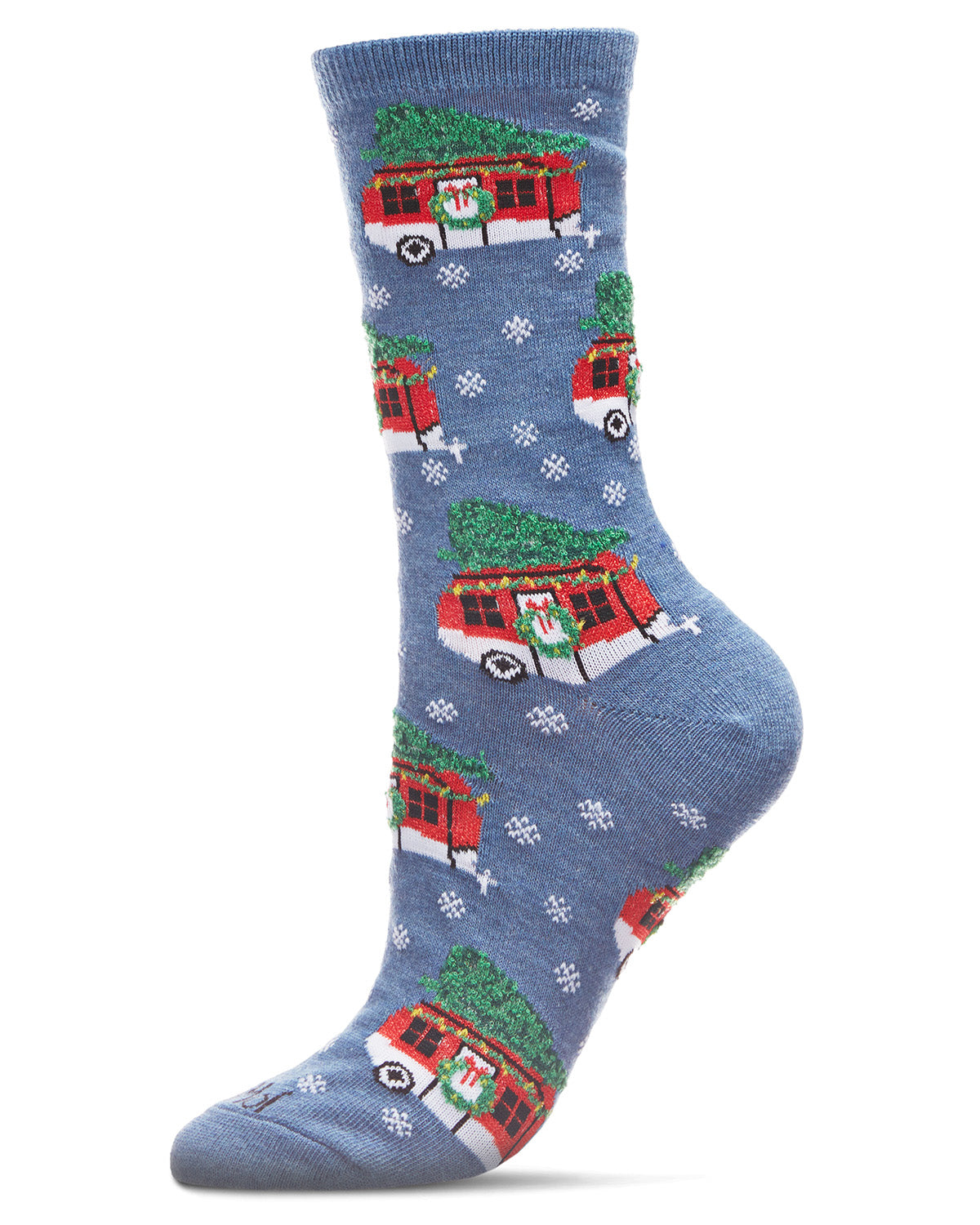 Women's Festive Campers Holiday Crew Socks : Color: Denim Heather