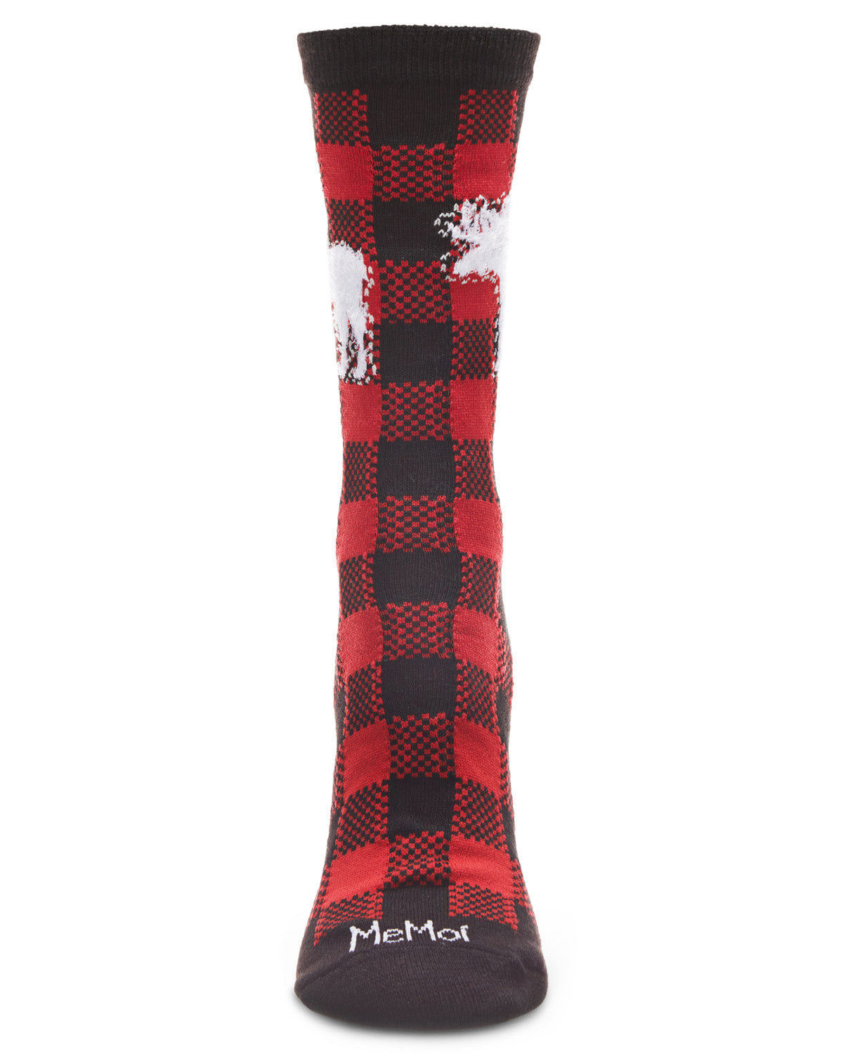 Buffalo Plaid Moose Holiday Crew Socks : Color: Black-Red