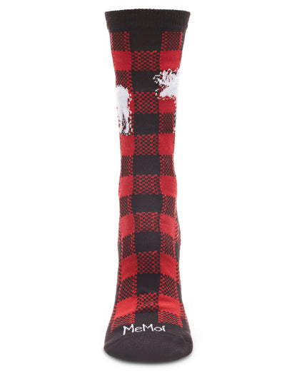 Buffalo Plaid Moose Holiday Crew Socks : Color: Black-Red