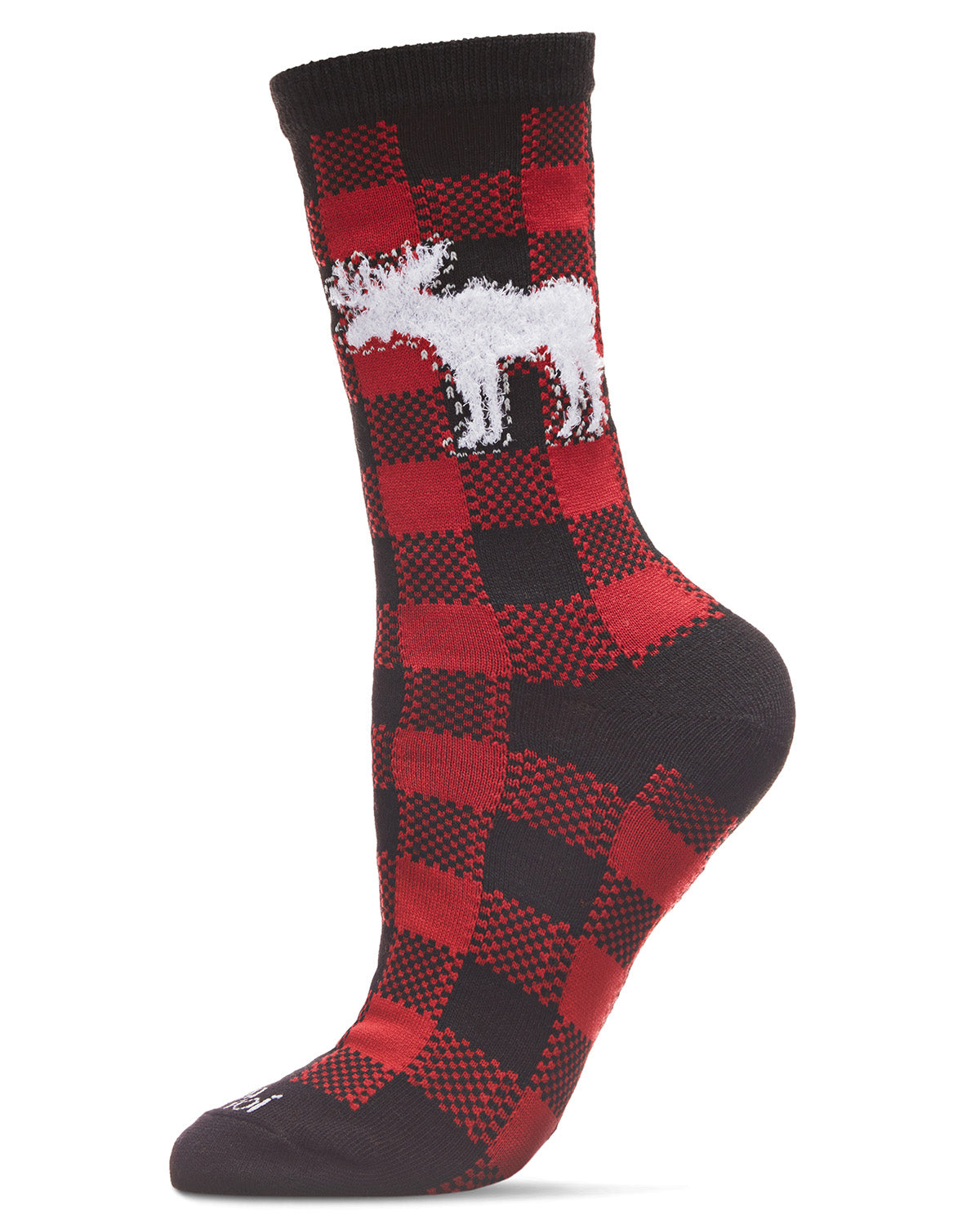 Buffalo Plaid Moose Holiday Crew Socks : Color: Black-Red