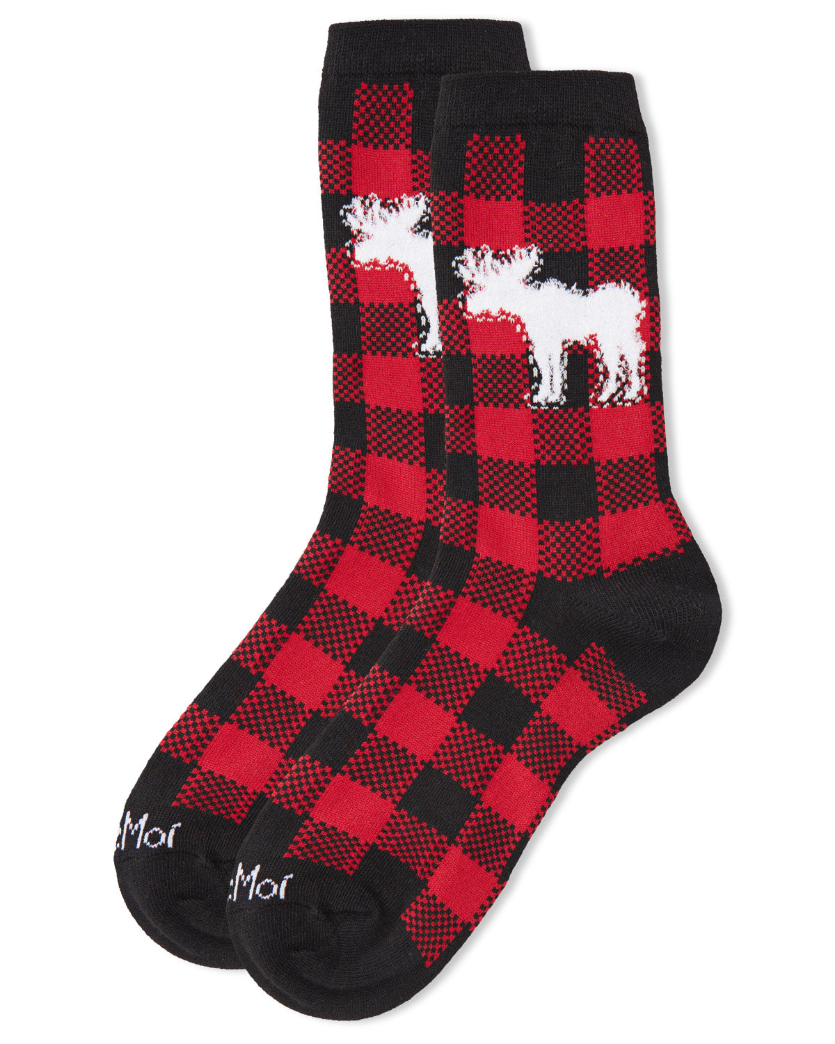 Buffalo Plaid Moose Holiday Crew Socks : Color: Black-Red