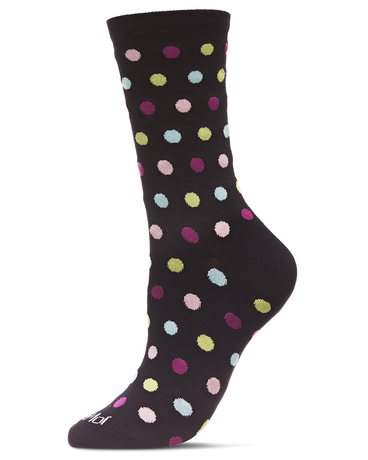 Multicolor Polka Dots Bamboo Blend Crew Sock : Color: Black
