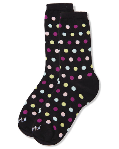 Multicolor Polka Dots Bamboo Blend Crew Sock : Color: Black