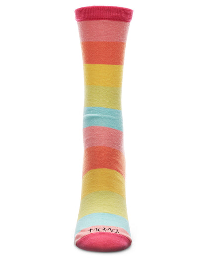 Multicolor Stripe Splash Bamboo Blend Crew Socks : Color: Pink