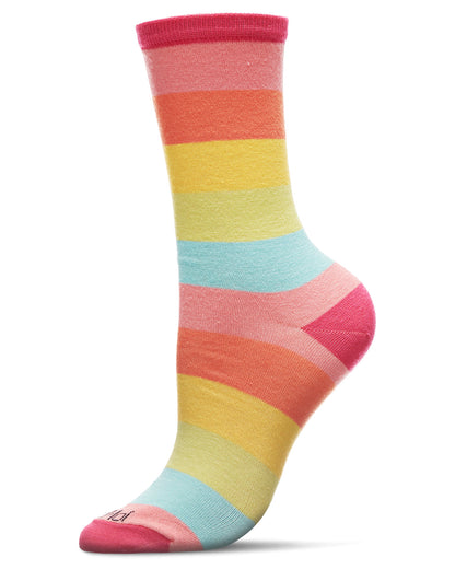 Multicolor Stripe Splash Bamboo Blend Crew Socks : Color: Pink