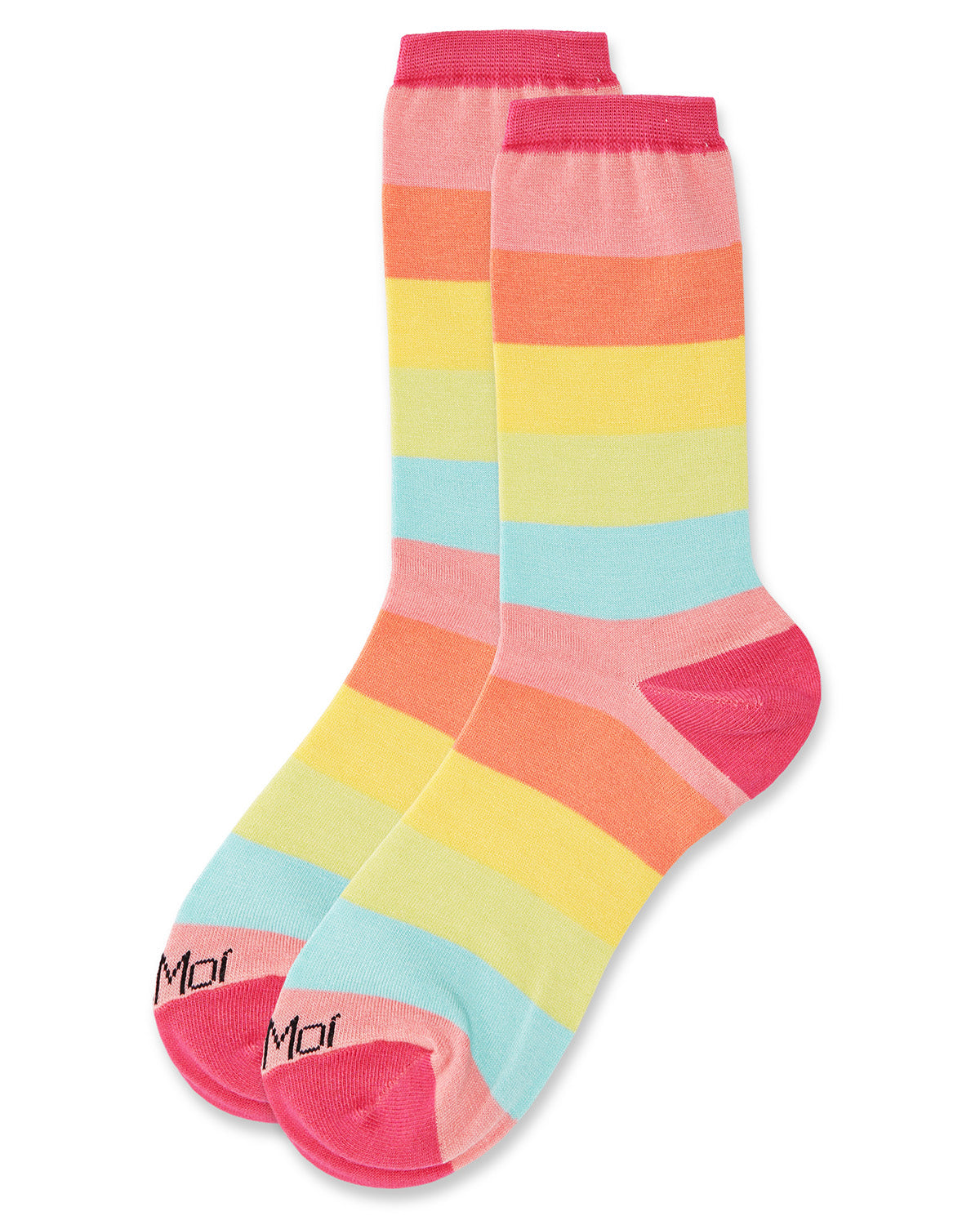 Multicolor Stripe Splash Bamboo Blend Crew Socks : Color: Pink