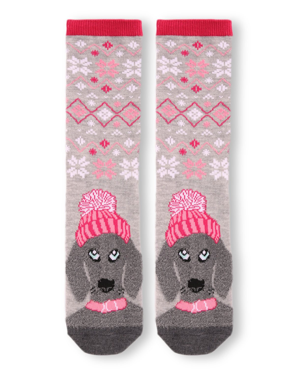 Women's Foot Pet Fair Isle Dog Crew Socks : Color: Light Gray Heather