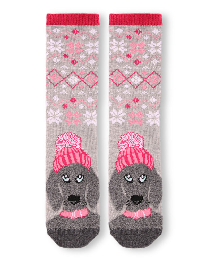 Women's Foot Pet Dog Cozy Fairisle Crew Socks