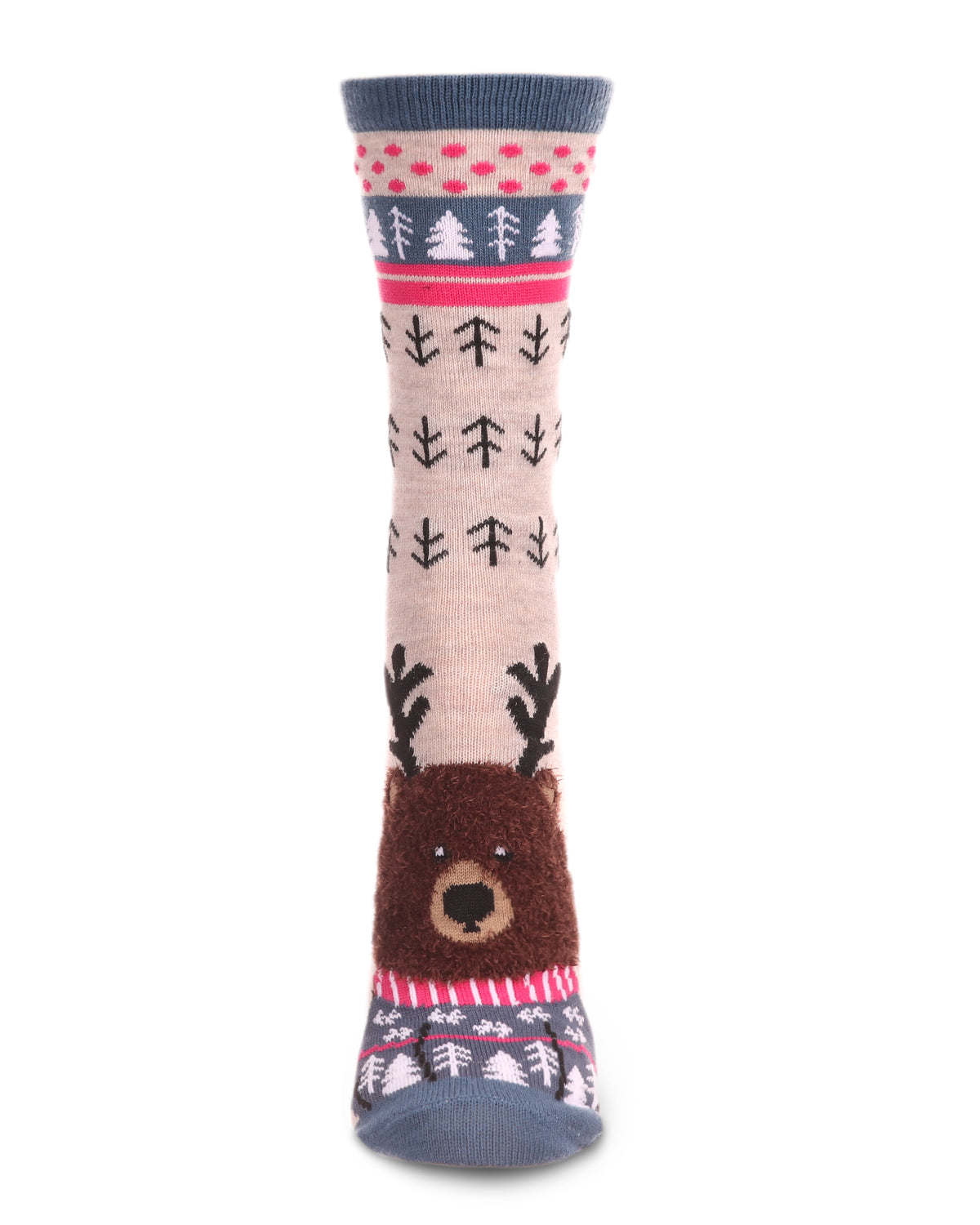 Women's Foot Pet Teddy Bear Crew Socks : Color: Oatmeal