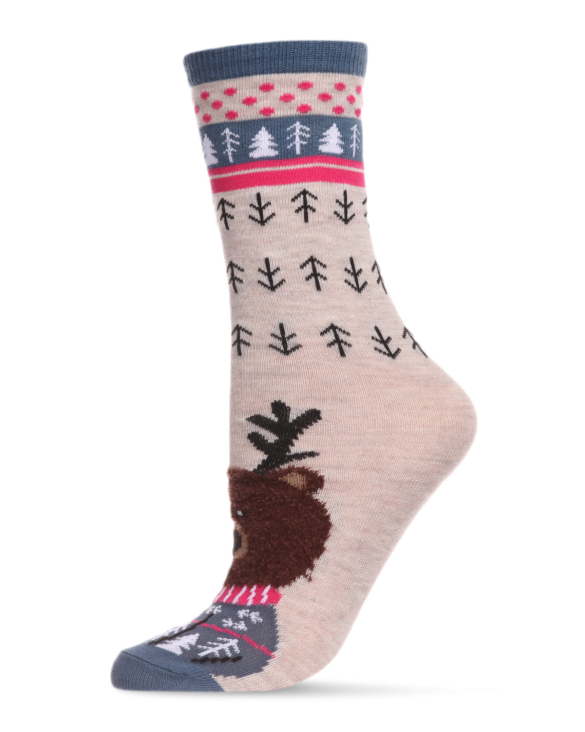Women's Foot Pet Teddy Bear Crew Socks : Color: Oatmeal
