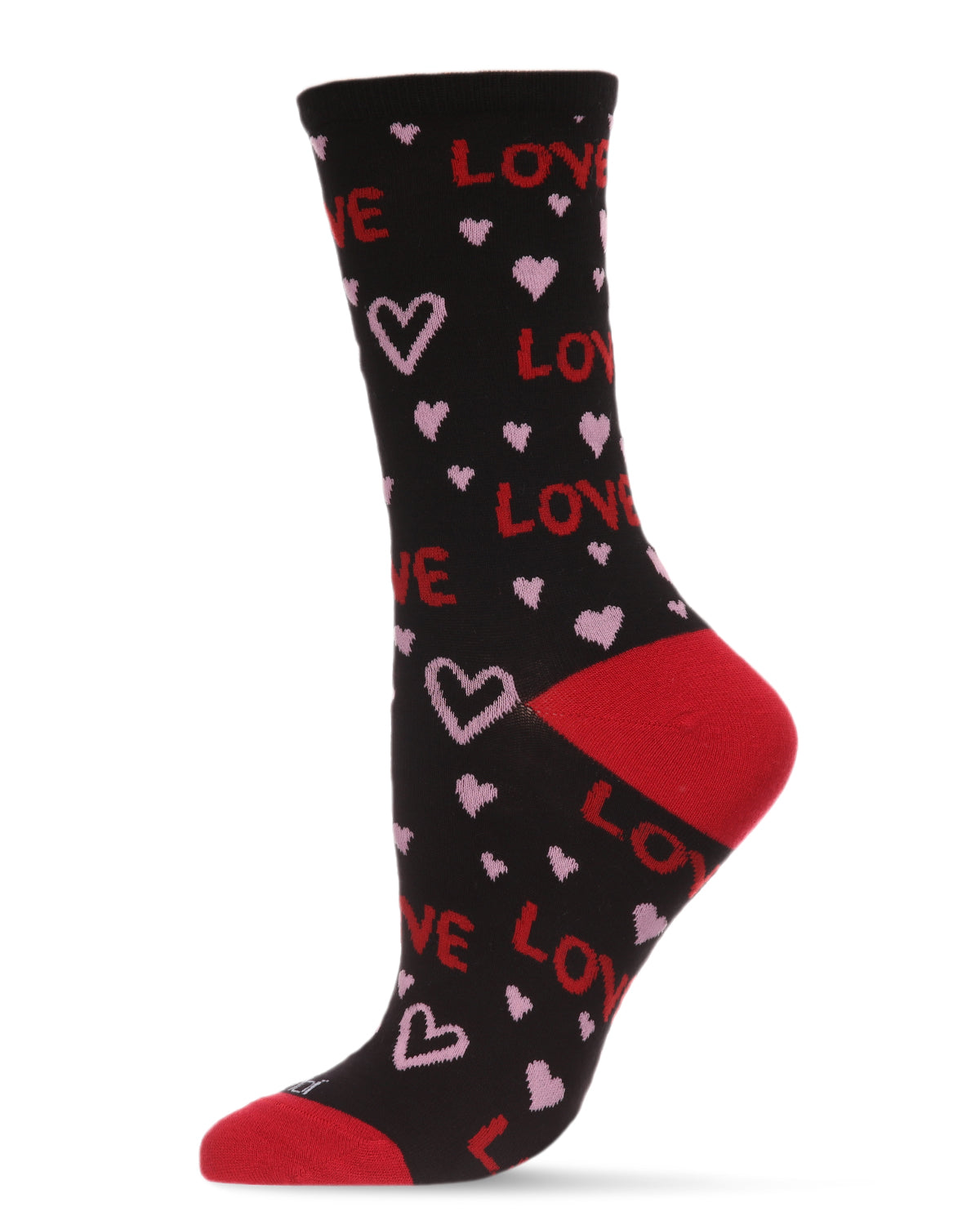 Women's Love and Hearts Bamboo Blend Crew Socks : Color: Black