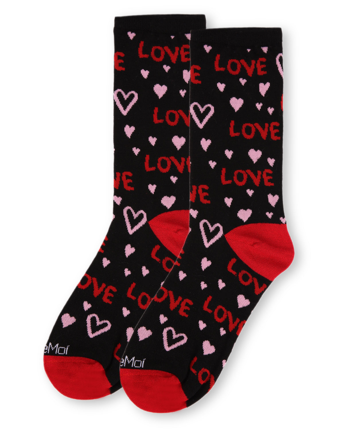 Women's Love and Hearts Bamboo Blend Crew Socks : Color: Black