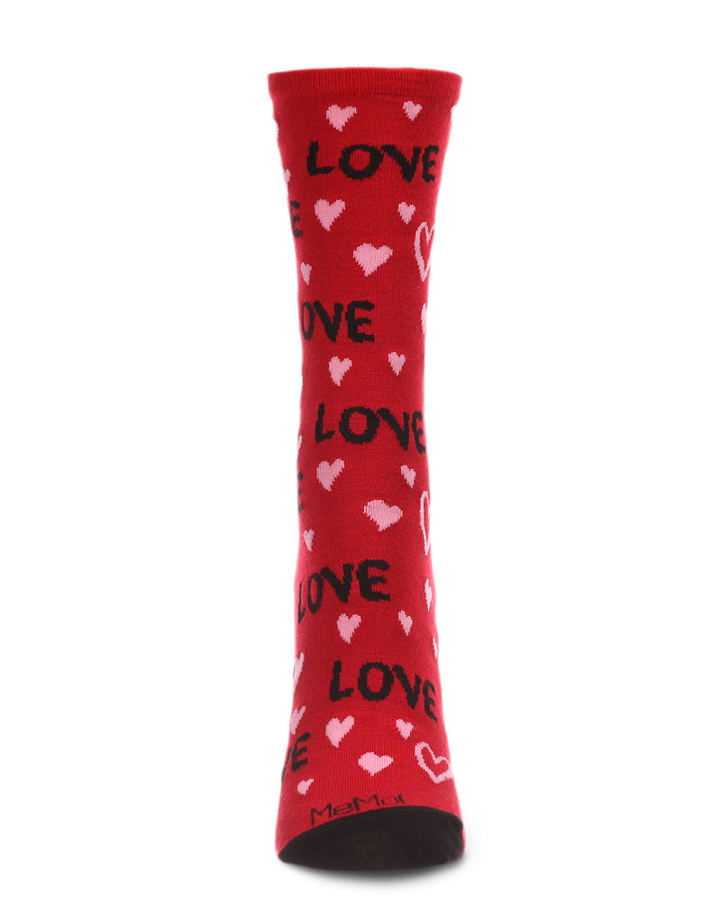 Women's Love and Hearts Bamboo Blend Crew Socks