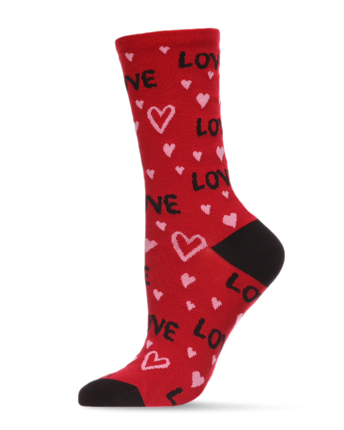 Women's Love and Hearts Bamboo Blend Crew Socks : Color: Tango Red