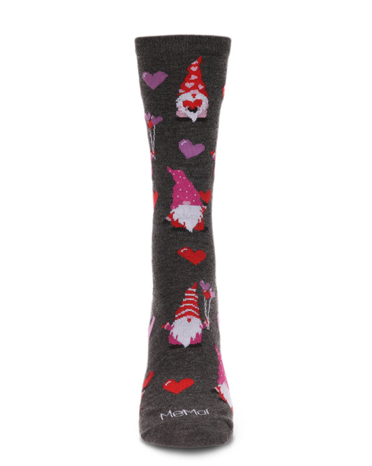 Gnomes In Love Bamboo Blend Crew Sock : Color: Charcoal Heather