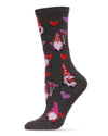 Gnomes In Love Bamboo Blend Crew Sock : Color: Charcoal Heather