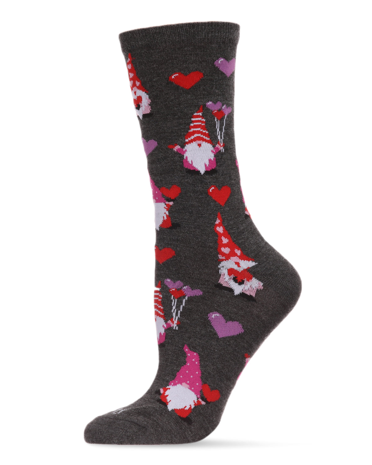 Gnomes In Love Bamboo Blend Crew Sock : Color: Charcoal Heather