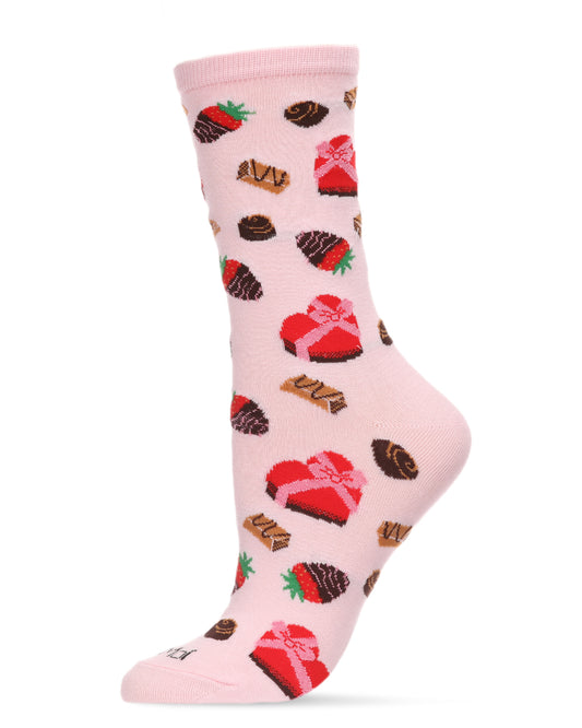 Box Of Chocolates Bamboo Blend Crew Socks : Color: Light Pink