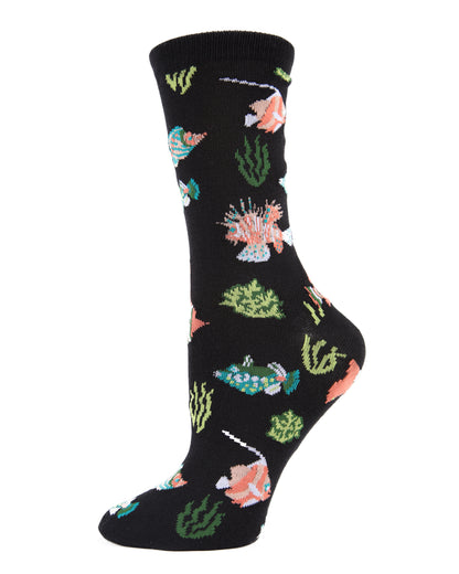 Tropical Fish Bamboo Blend Crew Socks : Color: Black