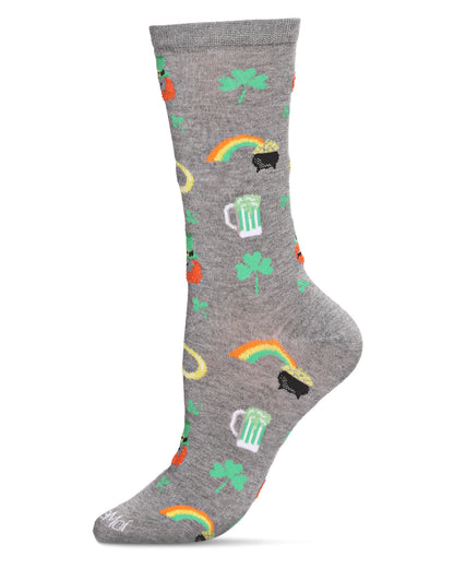 Women's Luck Of The Irish Rayon from Bamboo Blend Crew Socks : Color: Med Gray Heather