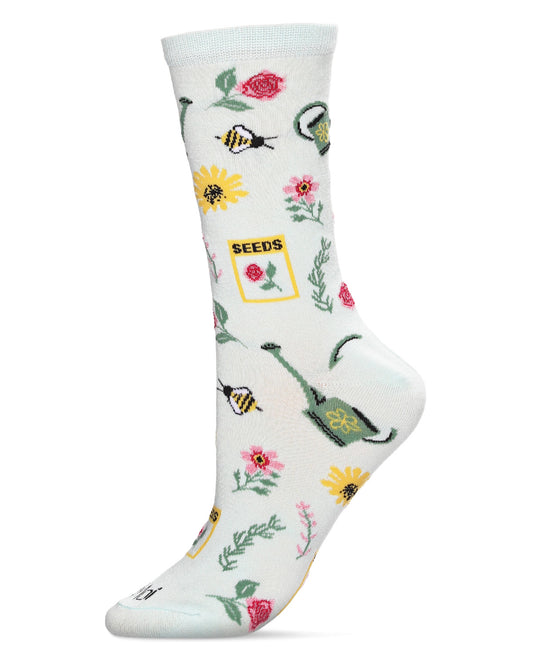 Flower Garden Bamboo Blend Crew Sock : Color: Lichen