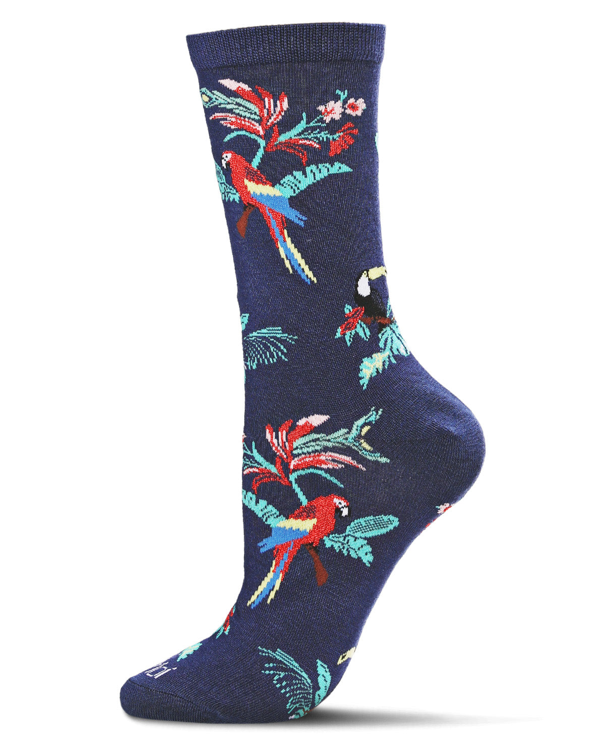 Tropical Parrots Bamboo Blend Crew Socks : Color: Navy