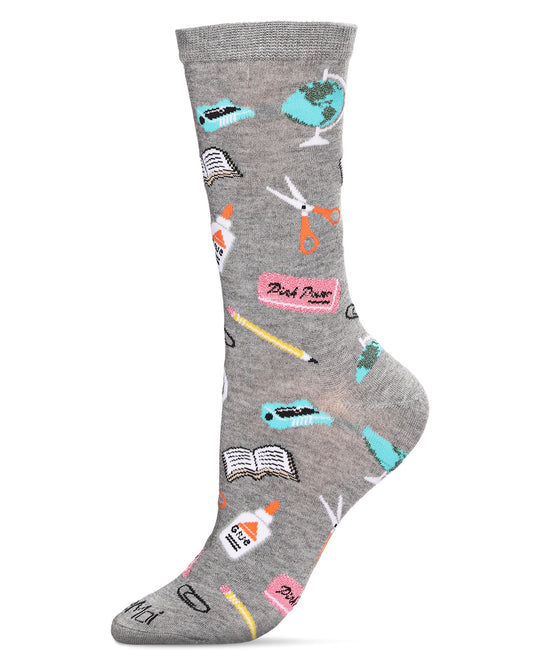 School Supplies Bamboo Blend Crew Socks : Color: Med Gray Heather