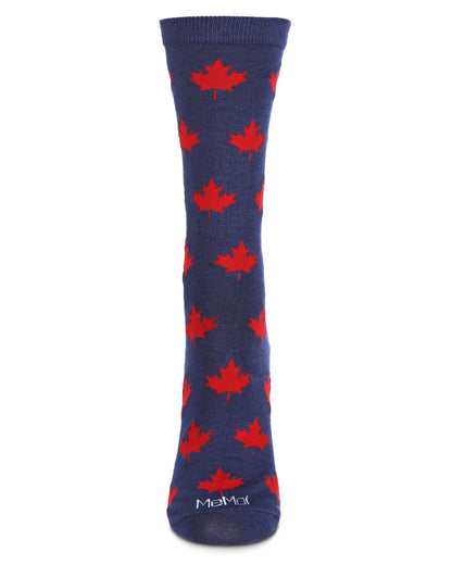 Women's Oh Canada Rayon from Bamboo Blend Crew Socks : Color: Navy