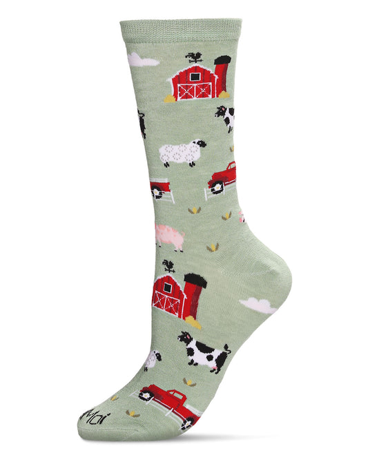 Farm Fun Bamboo Blend Crew Socks : Color: Moss