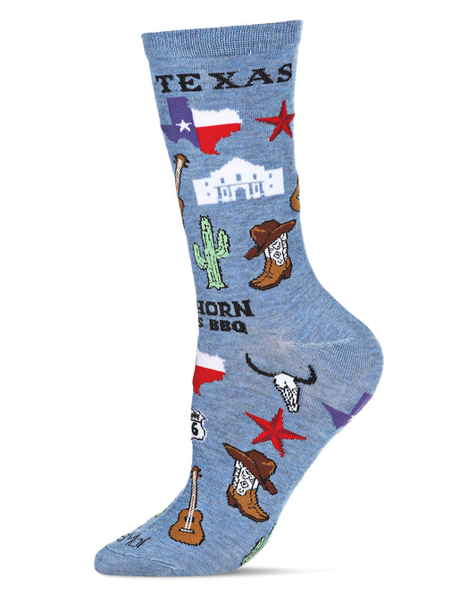 Women's Texas Bamboo Blend Crew Socks : Color: Denim Heather