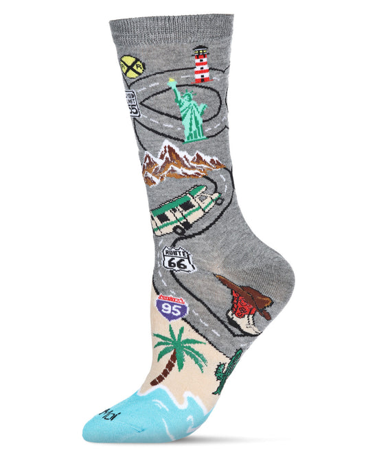 Road Trip Bamboo Blend Crew Sock : Color: Med Gray Heather