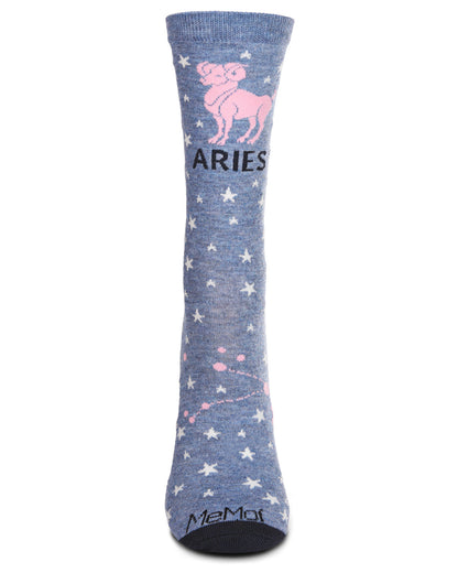 Women's Aries Zodiac Sign Crew Socks : Color: Denim Heather