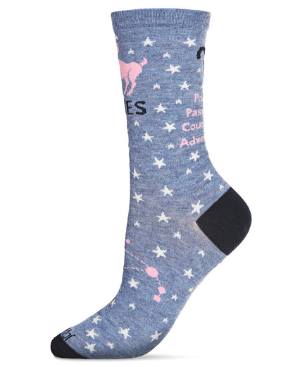 Women's Aries Zodiac Sign Crew Socks : Color: Denim Heather