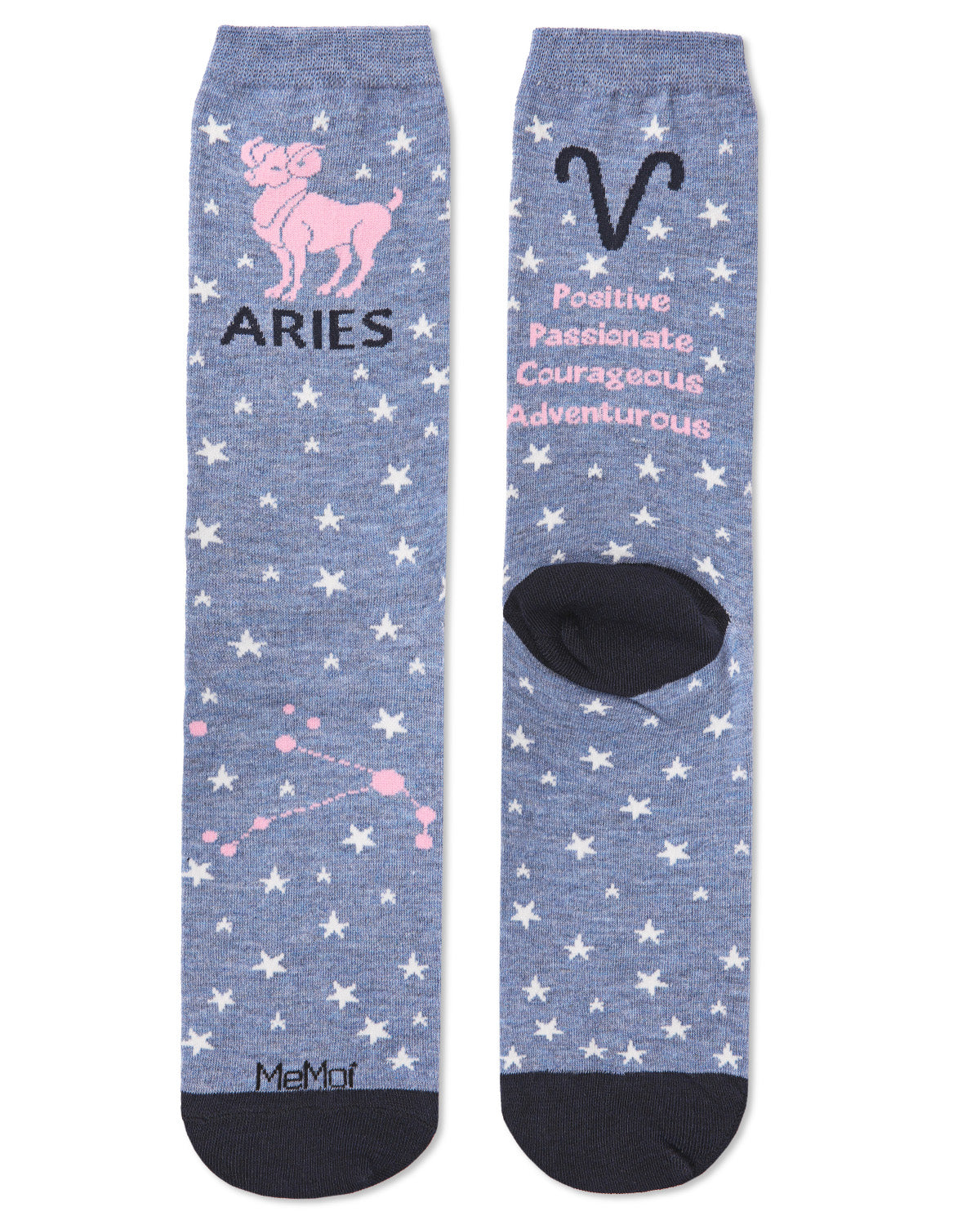 Women's Aries Zodiac Sign Crew Socks : Color: Denim Heather