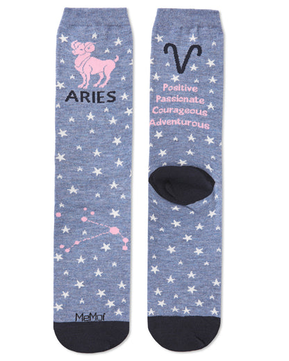 Women's Aries Zodiac Sign Crew Socks : Color: Denim Heather