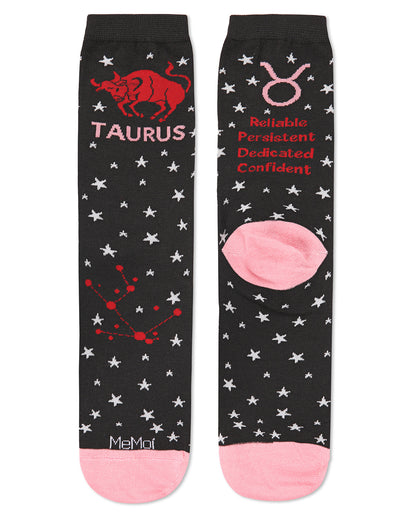 Women's Taurus Zodiac Sign Crew Socks : Color: Black
