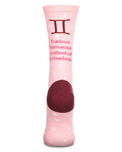 Women's Gemini Zodiac Sign Crew Socks : Color: Pink Icing
