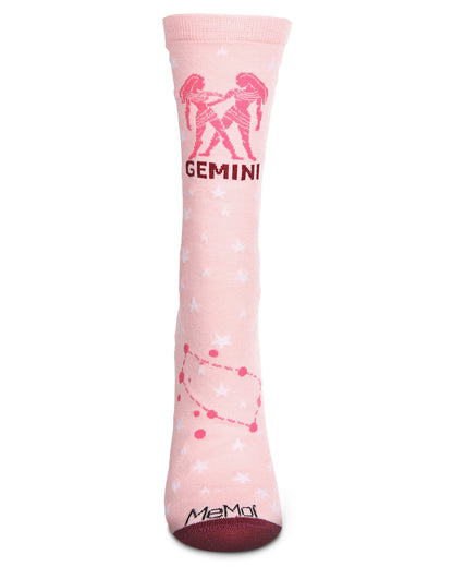 Women's Gemini Zodiac Sign Crew Socks : Color: Pink Icing