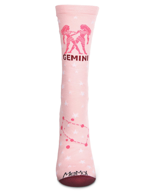 Women's Gemini Zodiac Sign Crew Socks : Color: Pink Icing
