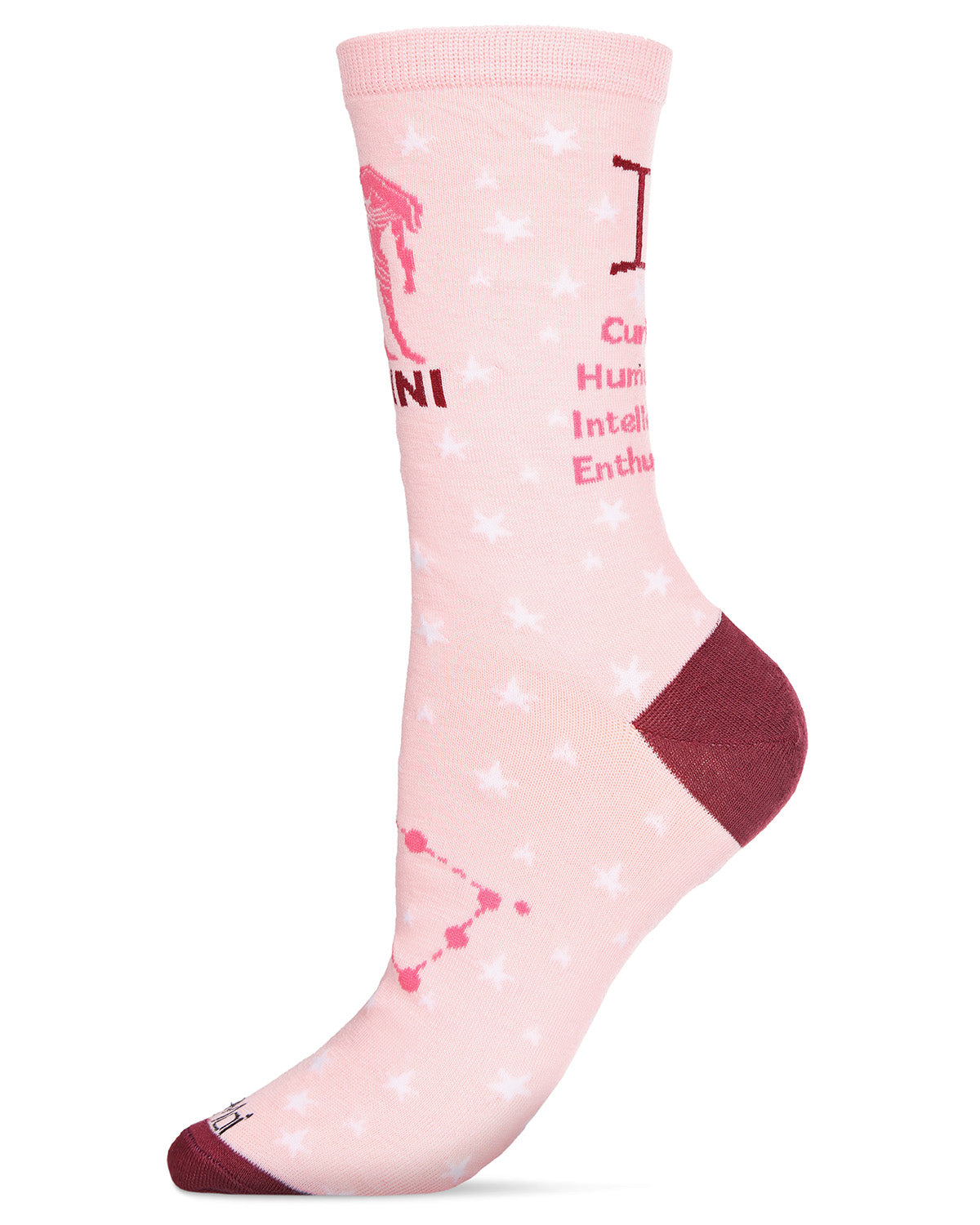 Women's Gemini Zodiac Sign Crew Socks : Color: Pink Icing