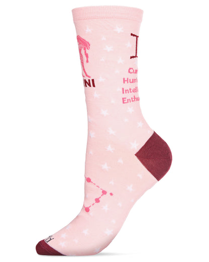 Women's Gemini Zodiac Sign Crew Socks : Color: Pink Icing