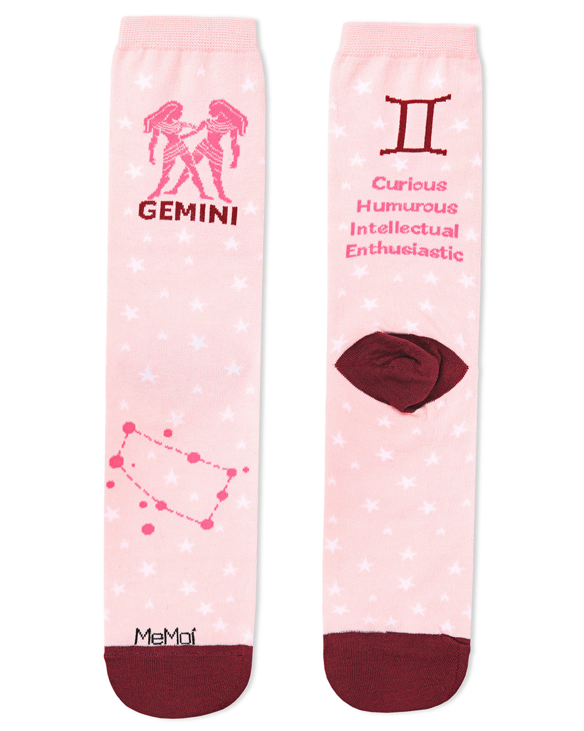 Women's Gemini Zodiac Sign Crew Socks : Color: Pink Icing