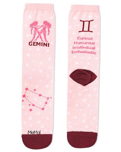Women's Gemini Zodiac Sign Crew Socks : Color: Pink Icing