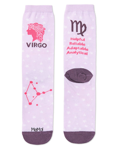Women's Virgo Zodiac Sign Crew Socks : Color: Lavender