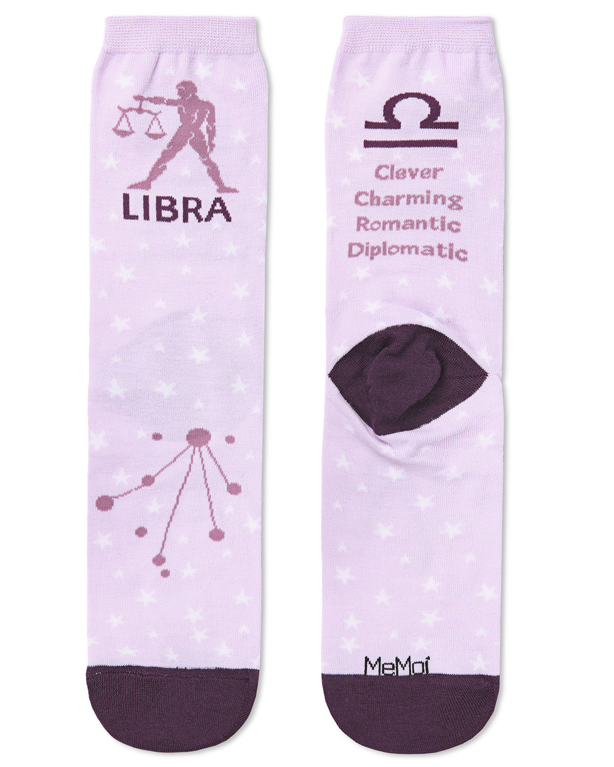 Women's Libra Zodiac Sign Crew Socks : Color: Lavender