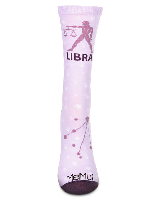 Women's Libra Zodiac Sign Crew Socks : Color: Lavender
