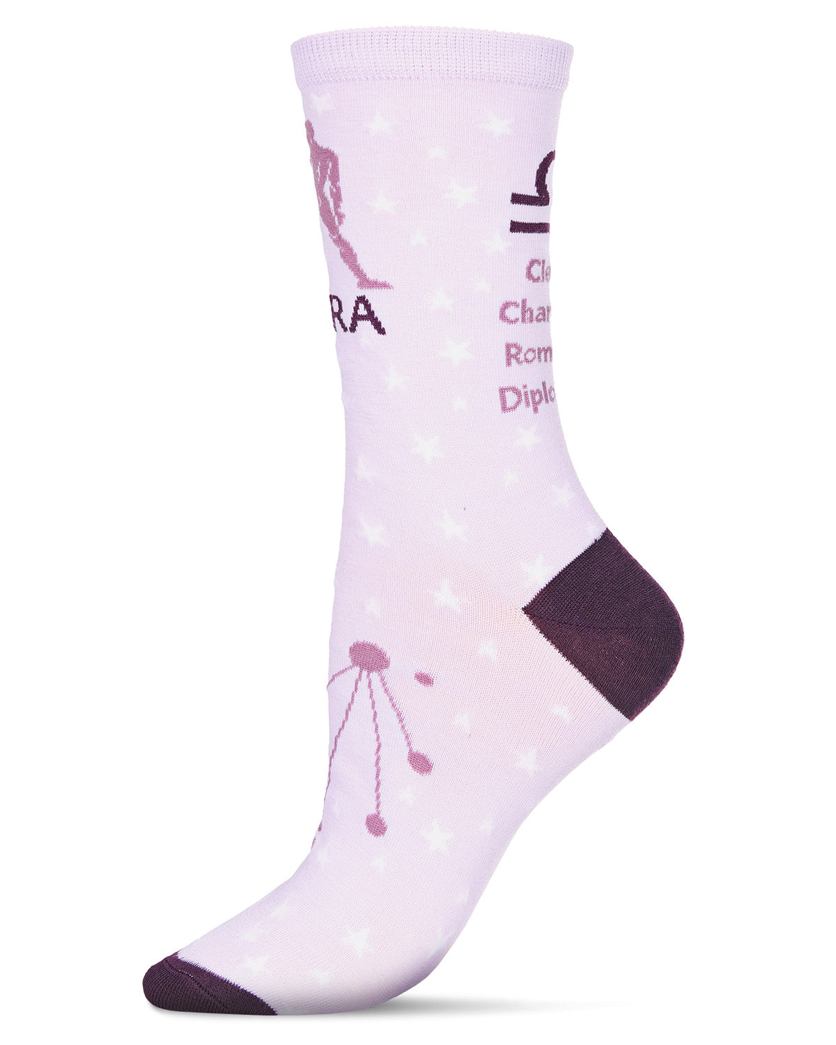 Women's Libra Zodiac Sign Crew Socks : Color: Lavender