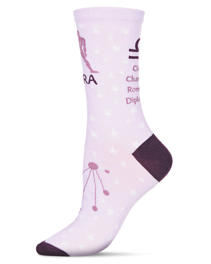 Women's Libra Zodiac Sign Crew Socks : Color: Lavender