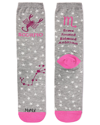 Women's Scorpio Zodiac Sign Crew Socks : Color: Med Gray Heather