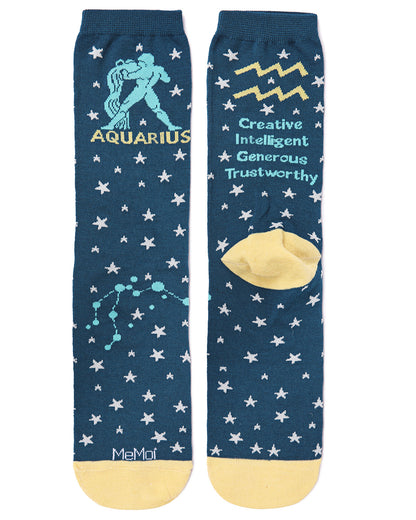Women's Aquarius Zodiac Sign Crew Socks : Color: Dark Teal